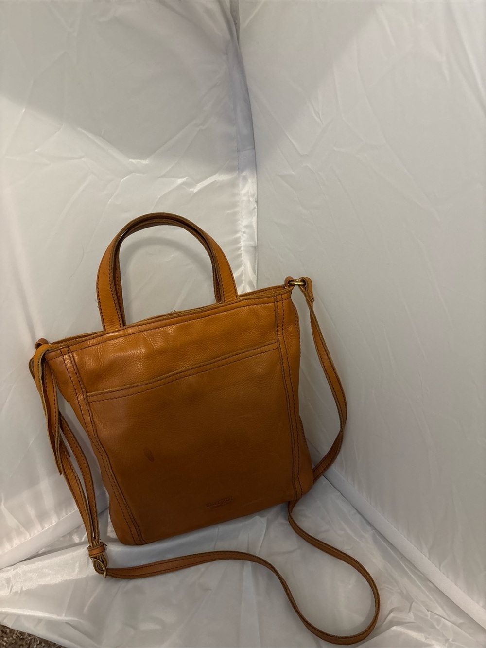 Vintage Margot Leather Crossbody Tote Bag in Cognac Brown